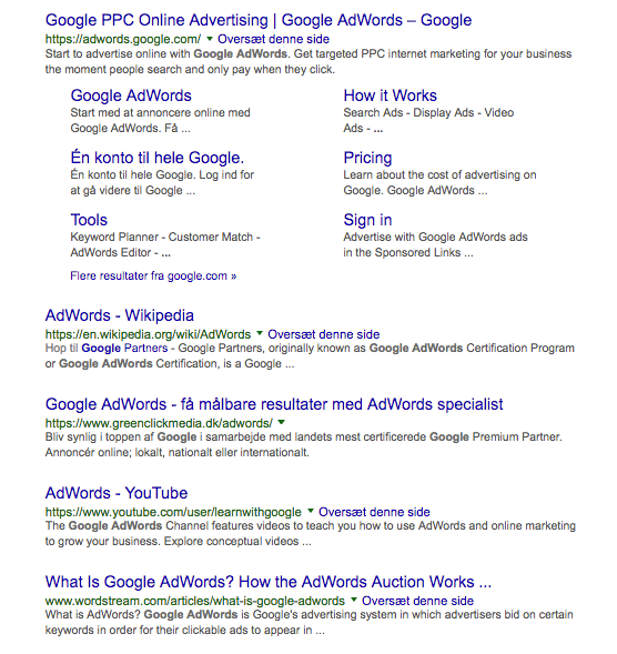 Google organisk søgeresultat
